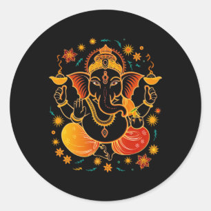 Adesivo Redondo Hindu Ganesha Puja Elefante Deus Índia Meditação Y