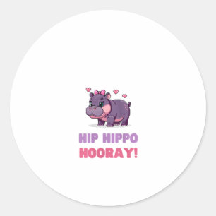 Adesivo Redondo HIP HIPPO HOORAY MOO DENG Hippo Theme Zoo F