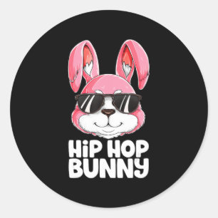 Adesivo Redondo Hip Hop Bunny Páscoa Boys Raparigas Miúdas Coelho 