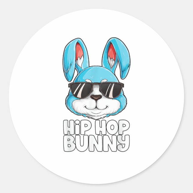 Adesivo Redondo Hip Hop Bunny Páscoa Boys Raparigas Miúdas Homens  (Frente)