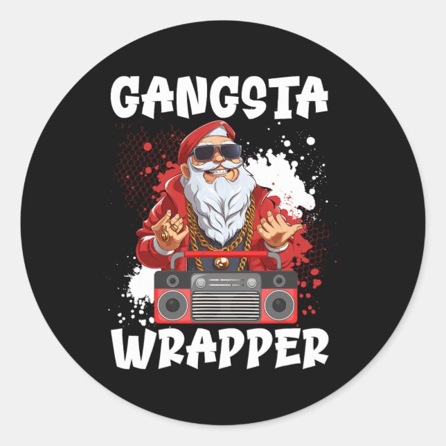 Adesivo Redondo Hip Hop Santa Claus Gangster Natal Gangsta Wra (Frente)