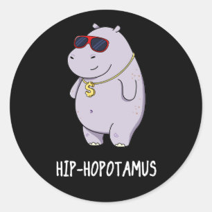 Adesivo Redondo Hip-Hopotamus Funny Hippo Pun Dark BG