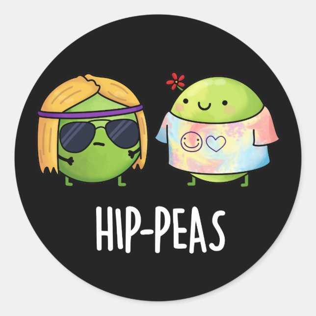 Adesivo Redondo Hip-peas Engraçado Hippie Peas Pun Dark BG (Frente)