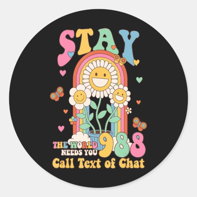 Adesivo Redondo Hipe Suicide Crisis Lifeline 988 Stay The World  (Frente)