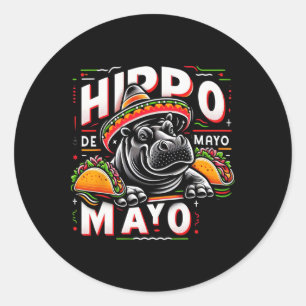 Adesivo Redondo Hipopótamo Cinco De Maio Divertido México Hipopóta