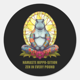 Adesivo Redondo Hipopótamo de Ioga em Pose de Meditação, Zen Pacíf