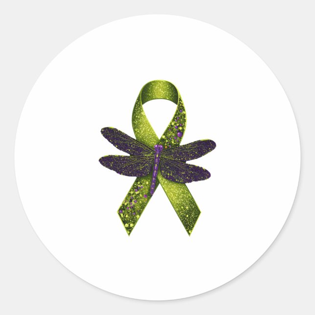Adesivo Redondo Hippie Dragonfly Green Ribbon Cerebral Palsy Aware (Frente)