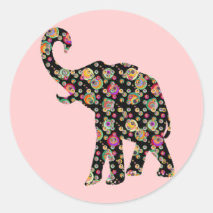 Adesivo Redondo Hippie Elephant Sticker