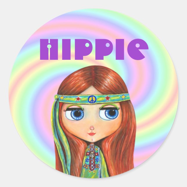 Adesivo Redondo Hippie Girl Sticker (Frente)