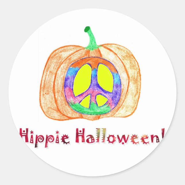 Adesivo Redondo Hippie Halloween Engraçado Pumpkin Sticker (Frente)