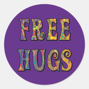 Adesivo Redondo Hippie Love Free Hugs Classic Round Sticker