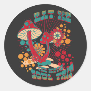 Adesivo Redondo Hippie Soul Trip Summer Vintage Mushroom