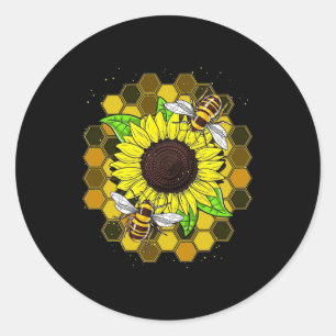 Adesivo Redondo Hippie Sunflower Bees
