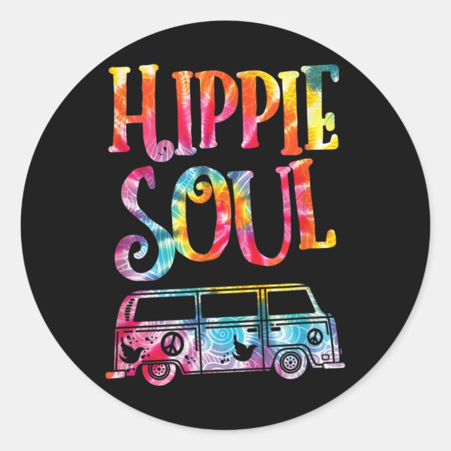 Adesivo Redondo Hippie Tie Dye Van Hippie Soul (Frente)