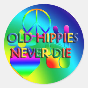 Adesivo Redondo Hippies Antigos Nunca Morrem Sticker