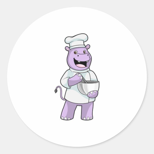Adesivo Redondo Hippo as Chef with Bowl (Frente)