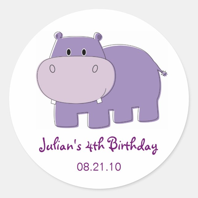 Adesivo Redondo Hippo Birthday Cupcake Topper Stickers (Frente)