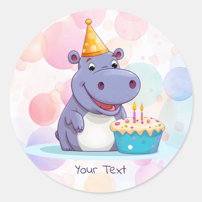 Adesivo Redondo Hippo Birthday Sticker (Frente)