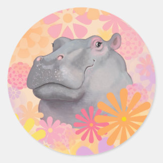 Adesivo Redondo Hippo Bonito Com Flores