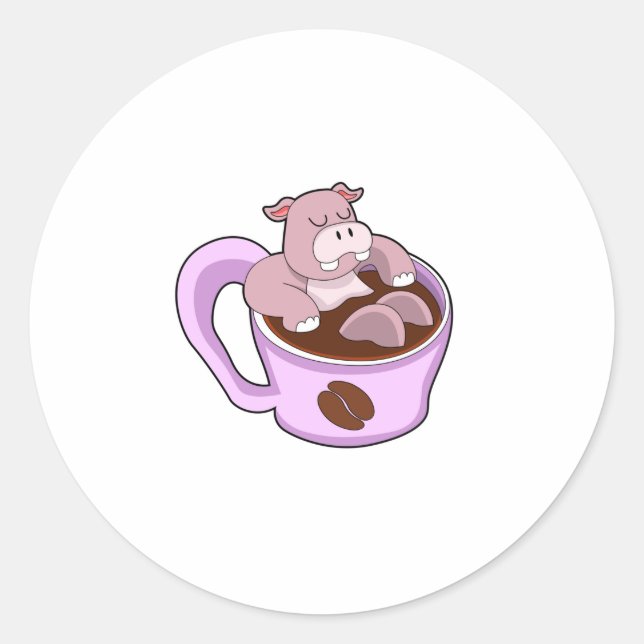 Adesivo Redondo Hippo com Taça de Café (Frente)