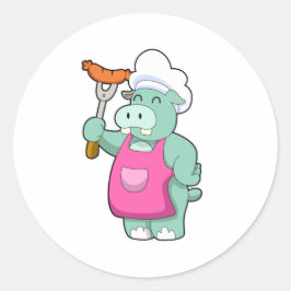 Adesivo Redondo Hippo como cozinheiro com salsicha