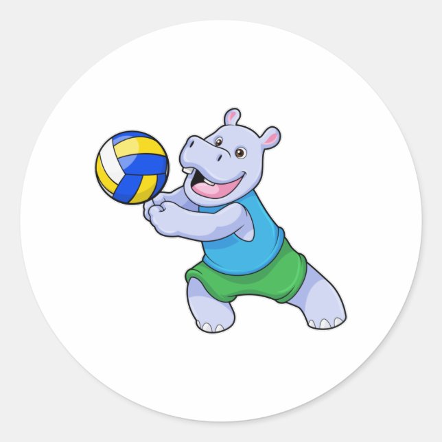 Adesivo Redondo Hippo como jogador de voleibol com voleibol (Frente)