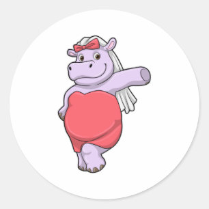 Adesivo Redondo Hippo como Noiva com Véu e Arco
