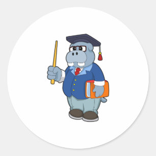 Adesivo Redondo Hippo como Professor com Livro