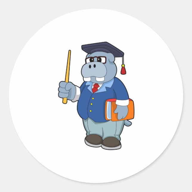 Adesivo Redondo Hippo como Professor com Livro (Frente)