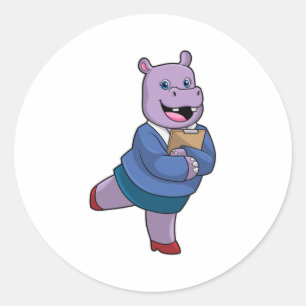 Adesivo Redondo Hippo como Secretário com Notepad