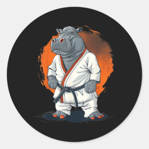 Adesivo Redondo Hippo de Kickboxing Taekwondo Caratê MMA Engraçado