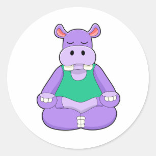 Adesivo Redondo Hippo em Yoga em Sessão