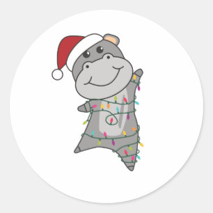Adesivo Redondo Hippo Feliz Natal Animais de inverno Hippos