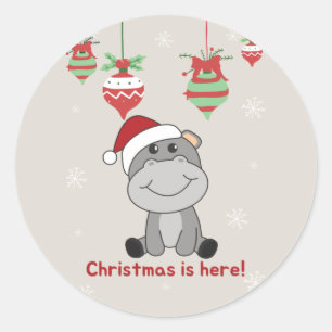 Adesivo Redondo Hippo Feliz Natal Animais de inverno Hippos