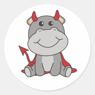 Adesivo Redondo Hippo Halloween Cute Devil Witume Clássico R