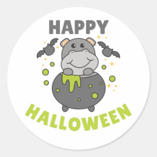 Adesivo Redondo Hippo Happy Halloween Cauldron Bat ClassRound S
