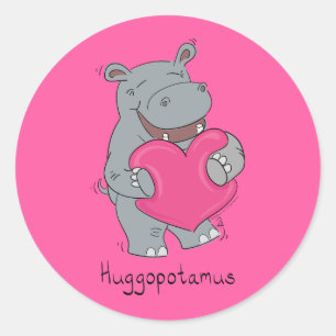 Adesivo Redondo Hippo Hugs Cute Kids Hippopotamus