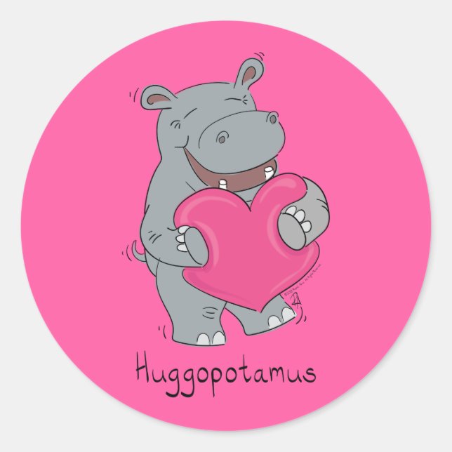 Adesivo Redondo Hippo Hugs Cute Kids Hippopotamus (Frente)