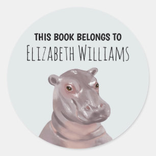 Adesivo Redondo Hippo Ilustração Personalizada Escola de Nomes Per