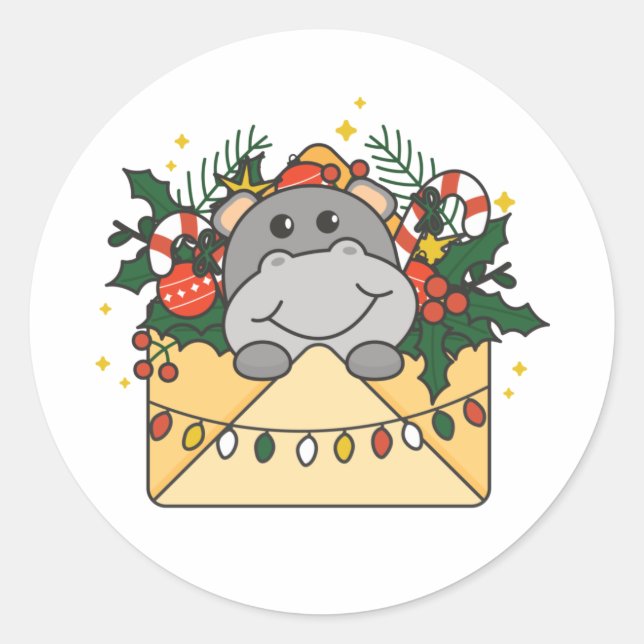 Adesivo Redondo Hippo - Letra Natal dos Animais de inverno Hippos (Frente)