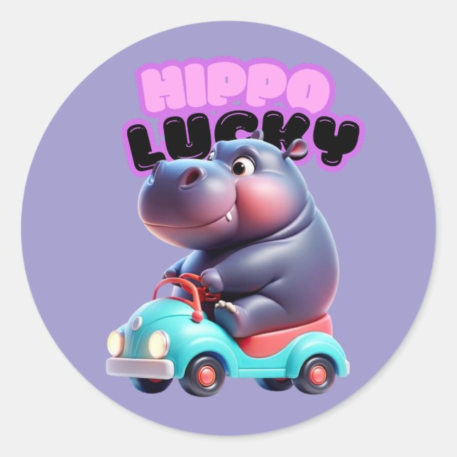 Adesivo Redondo Hippo Lucky Sticker (Frente)