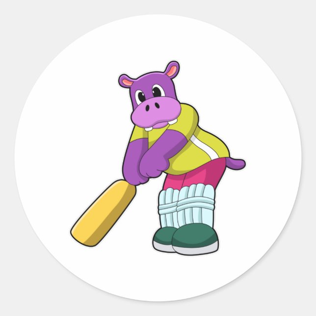 Adesivo Redondo Hippo no Cricket com morcego de Cricket (Frente)