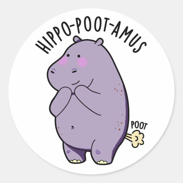 Adesivo Redondo Hippo-poot-amus Funny Farting Hippo Pun (Frente)