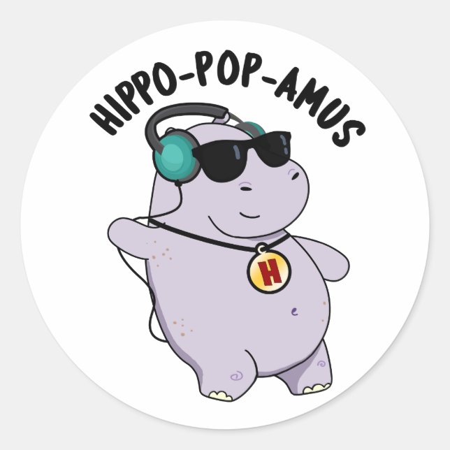 Adesivo Redondo Hippo-pop-amus Engraçado Pop Música Hippo Pun (Frente)