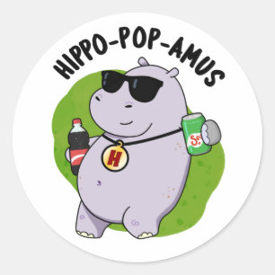 Adesivo Redondo Hippo-pop-amus Funny Hippo Soda Pop Pun