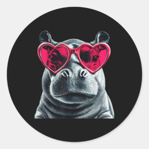 Adesivo Redondo Hippo Vestindo o Dia de os namorados do Coração de
