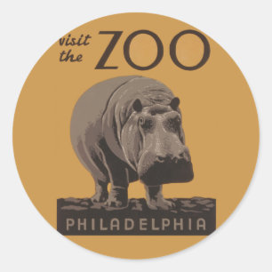 Adesivo Redondo Hippopotamus vintage hippo zoo poster wpa