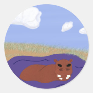 Adesivo Redondo Hippopotamus Whimsical em Pond