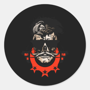 Adesivo Redondo Hipster Caveira do bigode Logotipo do Círculo Cave