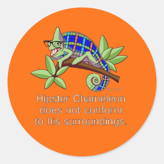 Adesivo Redondo Hipster Chameleon Sticker (Frente)